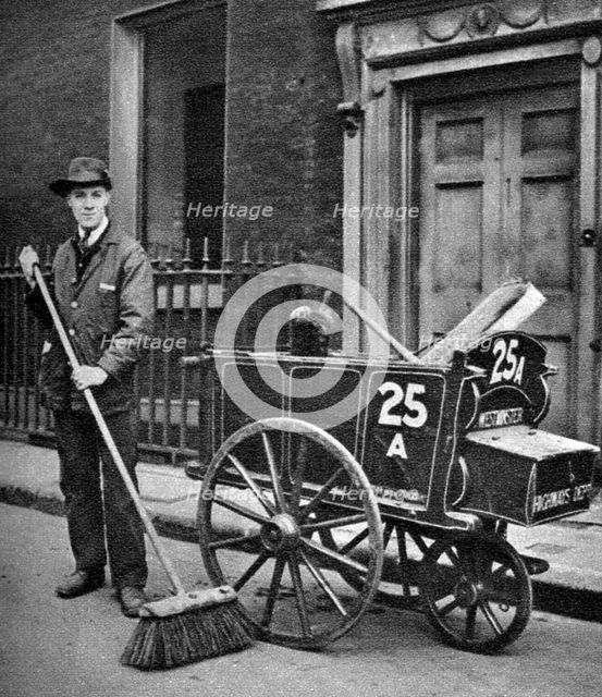 Road sweeper, London, 1926-1927. Artist: Unknown