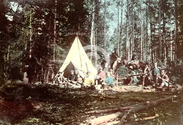 Road Surveying Party in the Tomsk Region, 1906-1908. Creator: Dorozhno-Stroitel'nyi Otdel.