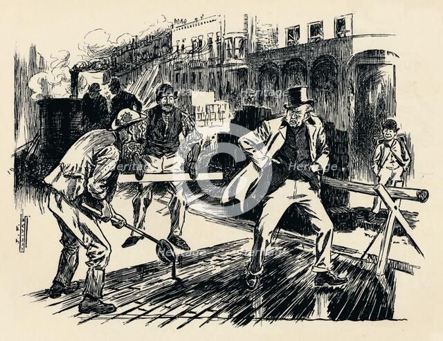 'Roads up as usual', c1900. Artist: James Frank Sullivan.