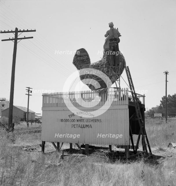 Roadside sculpture (under repair) on U.S. 101, entering Petaluma, Sonoma County, 1939. Creator: Dorothea Lange.