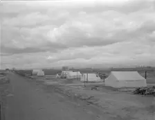 Roadside ranch camp owned by opposer to Resettlement Administration's Kern County migrant..., 1936. Creator: Dorothea Lange