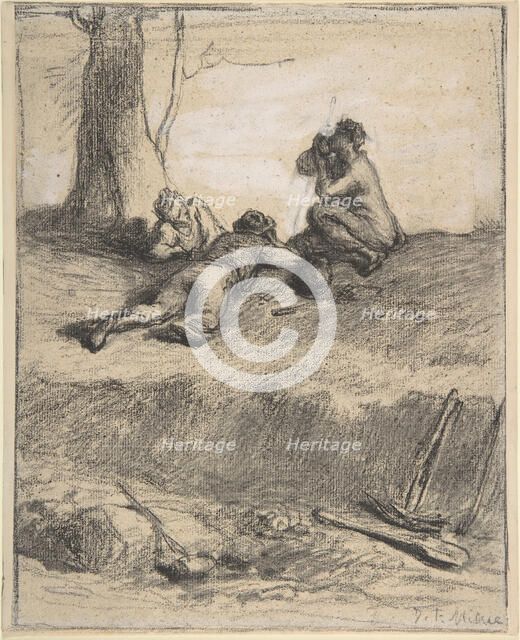 Roadworkers at Lunch, ca. 1850-52. Creator: Jean Francois Millet.