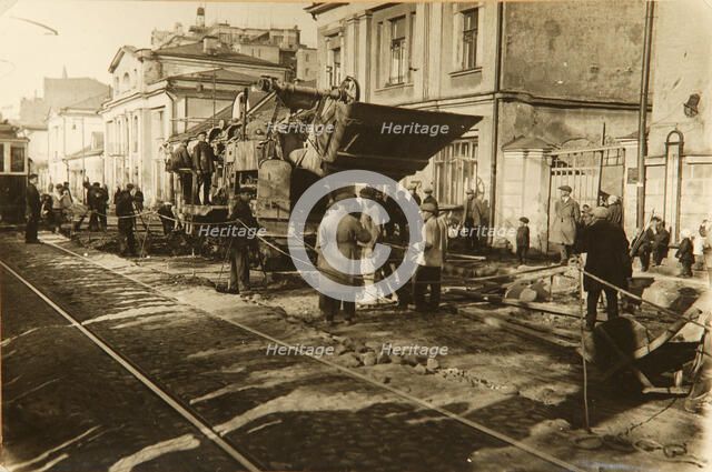 Roadworks in Tverskaya Street, Moscow, USSR, 1920s. Artist: Unknown