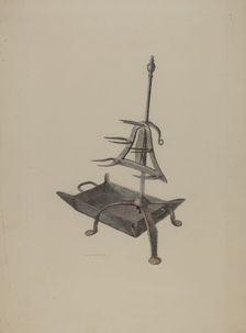 Roasting Stand with Drip Pan, c. 1938. Creator: Roy Weber