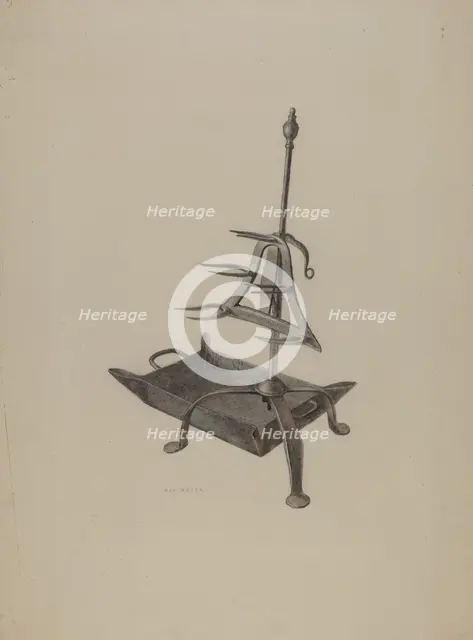 Roasting Stand with Drip Pan, c. 1938. Creator: Roy Weber.