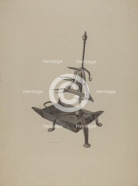 Roasting Stand with Drip Pan, c. 1938. Creator: Roy Weber.