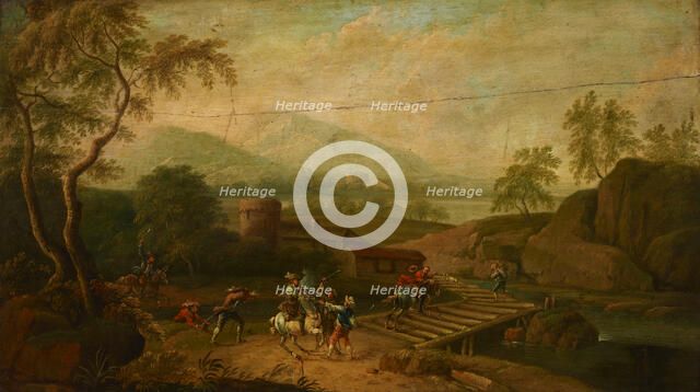Robbery on the Bridge, 18th century. Creator: Unknown.
