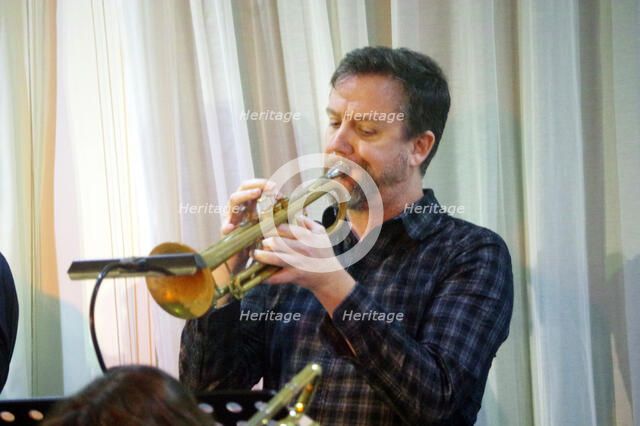 Robbie Robson, Stan Sulzmann’s Neon Orchestra, Watermill Jazz Club, Dorking, Surrey, Nov 2023. Creator: Brian O'Connor.