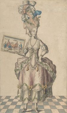 Robe à la Circassienne Garnie à la Chartres: la Coëffure de meme, Avec le Tableau des Eve..., 1770s. Creator: Anon