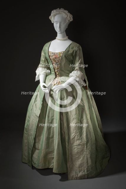 Robe à la française (gown and petticoat), Europe, c.1725. Stomacher: c.1735. Creator: Unknown.