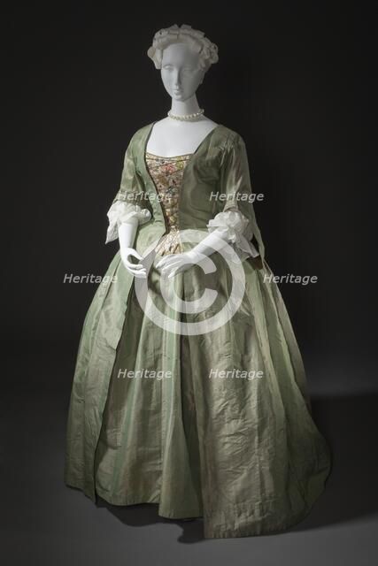 Robe à la française (gown and petticoat), Europe, c.1725. Stomacher: c.1735. Creator: Unknown.