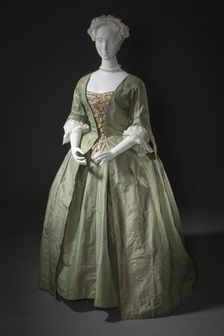 Robe à la française (gown and petticoat), Europe, c.1725. Stomacher: c.1735. Creator: Unknown