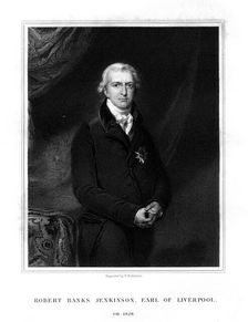 Robert Banks Jenkinson, 2nd Earl of Liverpool, Prime Minister of the United Kingdom, (1834).Artist: H Robinson