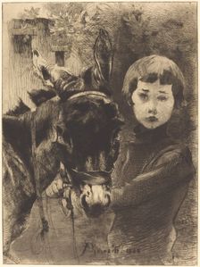 Robert Besnard and His Donkey (Robert Besnard et son ane), 1888. Creator: Paul Albert Besnard
