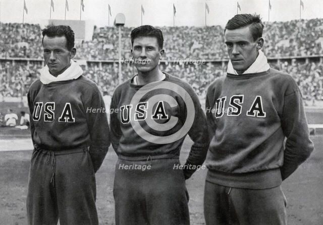 Robert Clark, Glenn Morris, John Parker, American decathletes, Berlin Olympics, 1936. Artist: Unknown