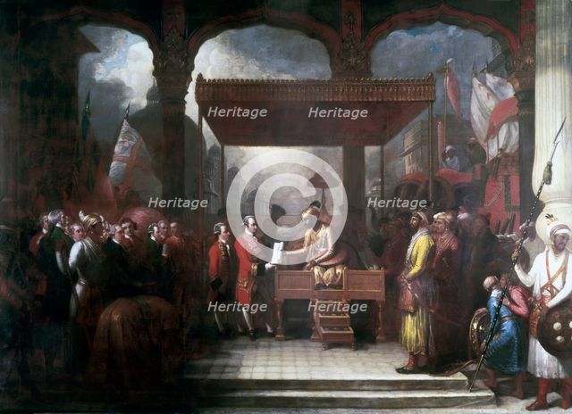 Robert Clive receiving the land revenues of Bengal, Bihar and Orissa, 1765, (early 19th century). Creator: Benjamin West.