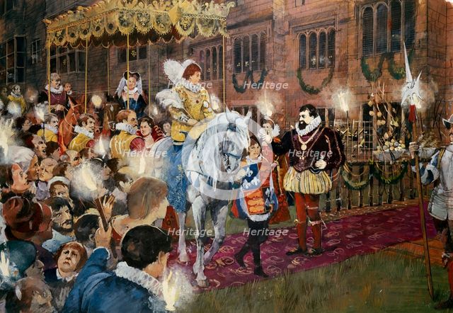 Robert Dudley welcoming Queen Elizabeth I to Kenilworth Castle, Warwickshire, July 1575 (c2000s). Artist: Ivan Lapper.