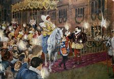 Robert Dudley welcoming Queen Elizabeth I to Kenilworth Castle, Warwickshire, July 1575 (c2000s). Artist: Ivan Lapper