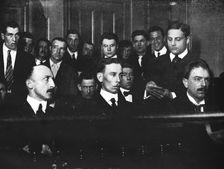 Robert Fay (on the left) and his two accomplices photographed in court , 1915