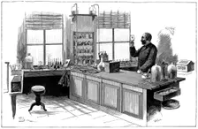 Robert Koch (1843-1910), German bacteriologist and physician in his laboratory. Creator: Unknown