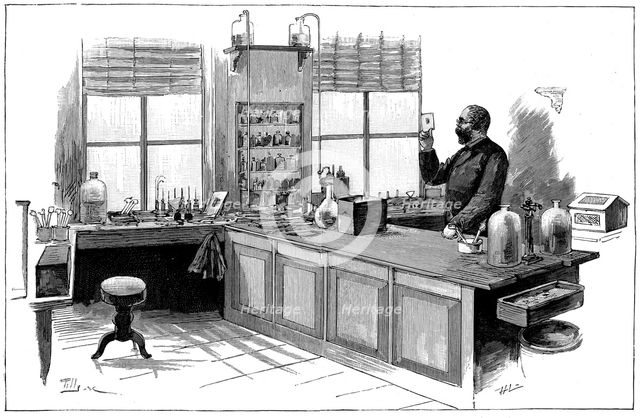 Robert Koch (1843-1910), German bacteriologist and physician in his laboratory. Creator: Unknown.