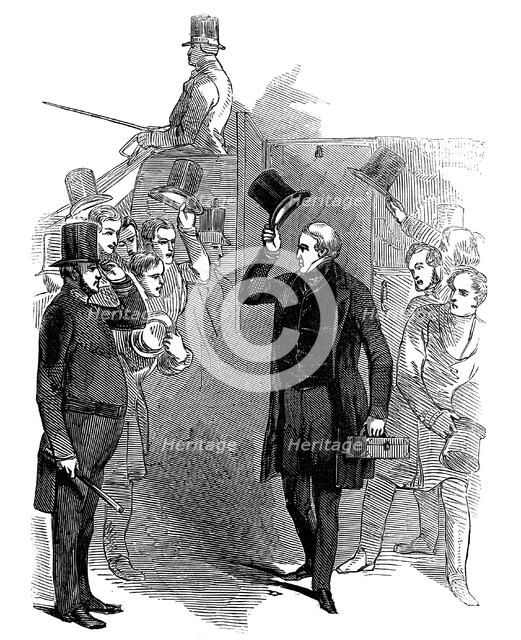 Robert Peel, British statesman, arriving at the House of Commons, London, January, 1846. Artist: Unknown