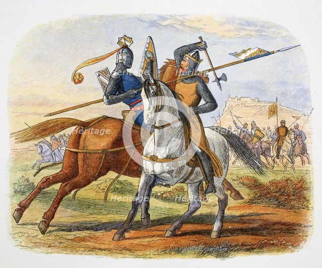 Robert the Bruce kills Sir Henry Bohun, Battle of Bannockburn, Scotland, 1314 (1864). Creator: James William Edmund Doyle.