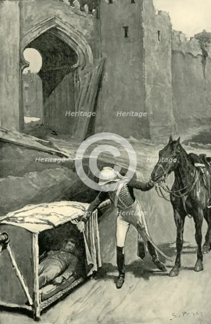 'Roberts Finds Nicholson Mortally Wounded Under the Walls of Delhi', (1901).  Creator: Sidney E Paget.