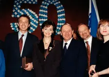 Robin Cook (1946- ), Tony Blair (1953- ) and Cherie Blair at a ceremony, 1998. Creator: Sidney Harris