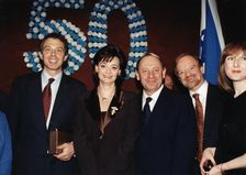 Robin Cook (1946- ), Tony Blair (1953- ) and Cherie Blair at a ceremony, 1998. Artist: Sidney Harris