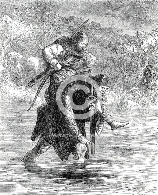"Robin Hood and the Curtal Friar", from "The Boy's Book of Ballads", 1860. Creator: W Thomas.
