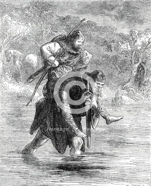 "Robin Hood and the Curtal Friar", from "The Boy's Book of Ballads", 1860. Creator: W Thomas.