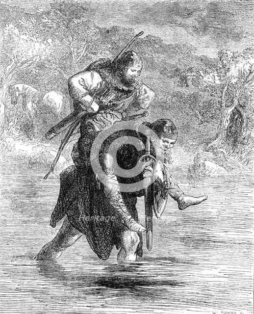 "Robin Hood and the Curtal Friar", from "The Boy's Book of Ballads", 1860. Creator: W Thomas.