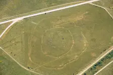 Robin Hood's Ball, a Neolithic causewayed camp showing as a parch mark, Salisbury Plain, 2022. Creator: Damian Grady