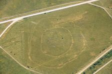 Robin Hood's Ball, a Neolithic causewayed camp showing as a parch mark, Salisbury Plain, 2022. Creator: Damian Grady