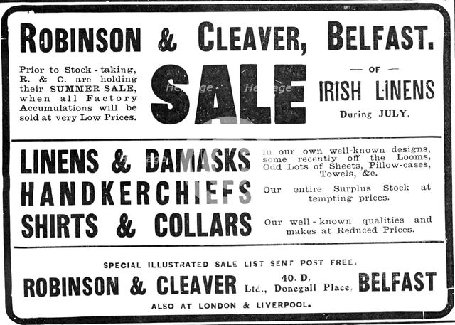 Robinson & Cleaver, Belfast - sale of Irish linens, 1909. Creator: Unknown.