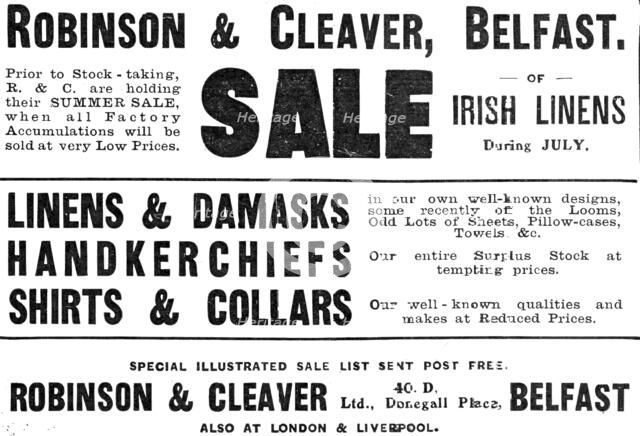 Robinson & Cleaver, Belfast - sale of Irish linens, 1909. Creator: Unknown.
