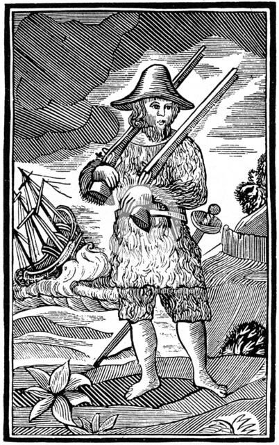 Robinson Crusoe, chapbook cut, 18th century (1964). Artist: Anon