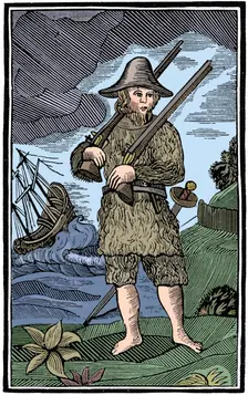 Robinson Crusoe, chapbook cut, 18th century (1964). Artist: Anon