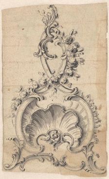 Rocaille-boning with a shell, volutes and flowers, c.1750. Creator: Anon