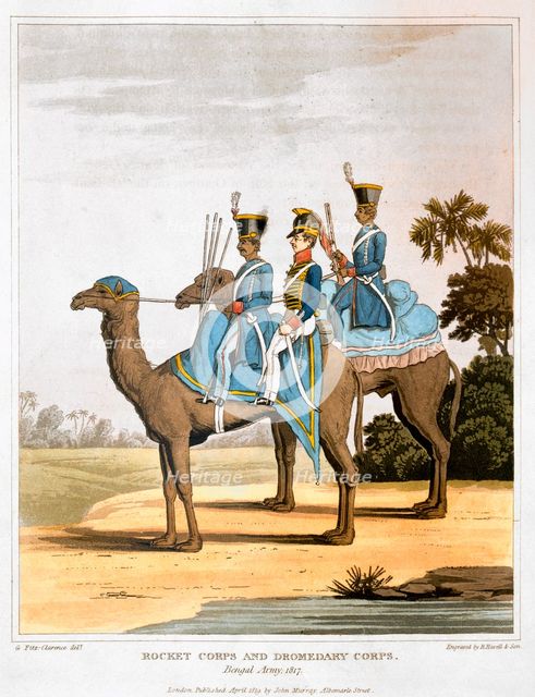 'Rocket Corps and Dromedary Corps, Bengal Army 1817' (1819). Creator: Havell & Son.