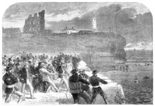 Rocket-line exercise of the Tynemouth Volunteer Life Brigade, 1865. Creator: Mason Jackson