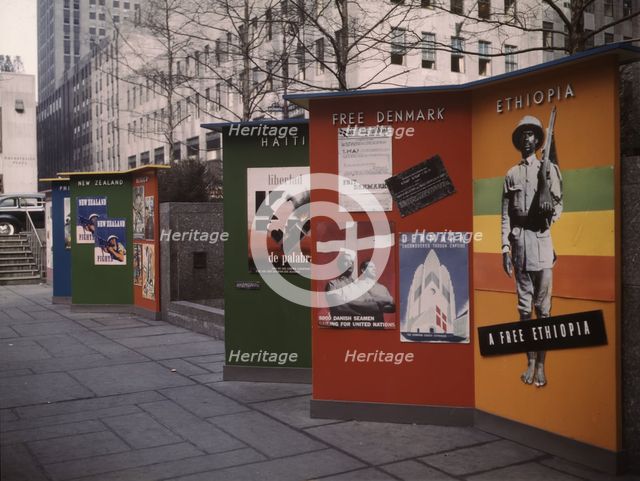 Rockefeller Plaza, exhibit [for] United Nations by OWI, New York, N.Y. , 1943. Creator: Marjory Collins.