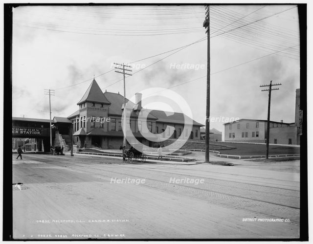 Rockford, Ill., C. & N.W. R.R. Chicago and North Western Railway station, between 1880 and 1899. Creator: Unknown.