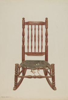 Rocking Chair with Rawhide Seat, c. 1938. Creator: Frank M Keane