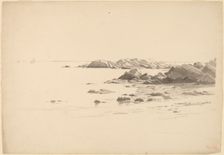 Rocklined Beach with Distant Boats, probably 1860/1869. Creator: William Stanley Haseltine
