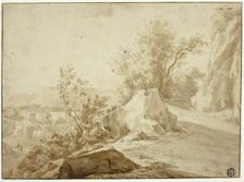 Rocks and Mountain Path, Figures and Town Below, n.d. Creators: Bartholomeus Breenbergh, Jan de Bisschop, Jan Dirksz Both