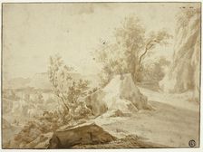 Rocks and Mountain Path, Figures and Town Below, n.d. Creators: Bartholomeus Breenbergh, Jan de Bisschop, Jan Dirksz Both