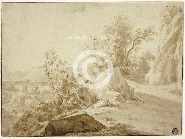 Rocks and Mountain Path, Figures and Town Below, n.d. Creators: Bartholomeus Breenbergh, Jan de Bisschop, Jan Dirksz Both.
