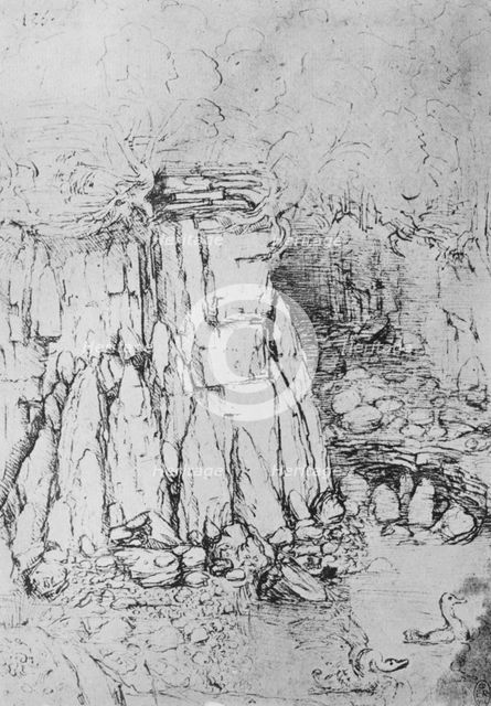 'Rocks and Stream', c1480 (1945). Artist: Leonardo da Vinci.